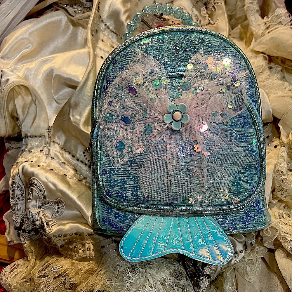 Blue and Silver Mermaid-Inspired Backpack with Holographic Details